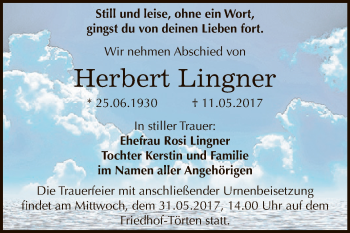 Traueranzeige von Herbert Lingner von WVG - Wochenspiegel Dessau / Köthen