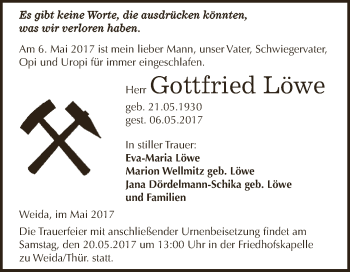 Traueranzeige von Gottfried Löwe von Super Sonntag SGH Mansf. Land