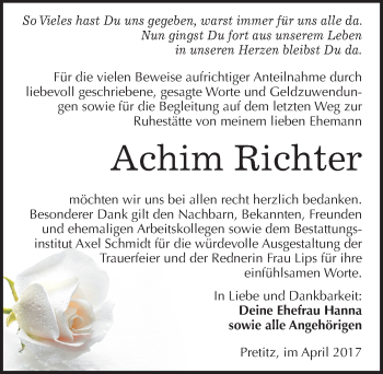 Traueranzeige von Achim Richter von Mitteldeutsche Zeitung Merseburg/Querfurt