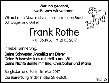 Traueranzeige von Frank Rothe von Mitteldeutsche Zeitung Zeitz