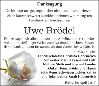 Traueranzeige von Uwe Brödel von Mitteldeutsche Zeitung Bernburg