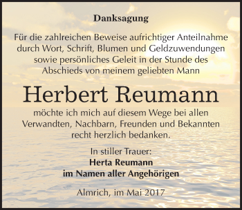 Traueranzeige von Herbert Reumann von Mitteldeutsche Zeitung Naumburg/Nebra