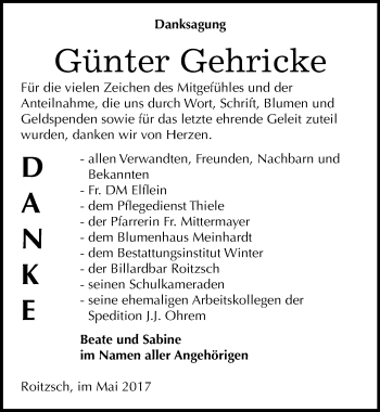 Traueranzeige von Günter Gehricke von Mitteldeutsche Zeitung Bitterfeld
