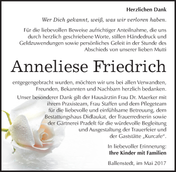 Traueranzeige von Anneliese Friedrich von Mitteldeutsche Zeitung Quedlinburg