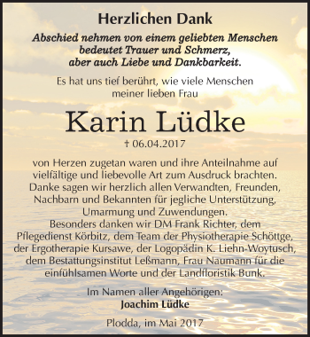 Traueranzeige von Karin Lüdke von Mitteldeutsche Zeitung Bitterfeld
