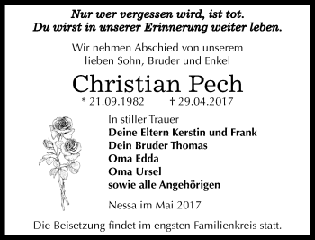 Traueranzeige von Christian Pech von Mitteldeutsche Zeitung Weißenfels