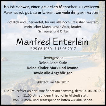 Traueranzeige von Manfred Enterlein von Super Sonntag SGH Mansf. Land