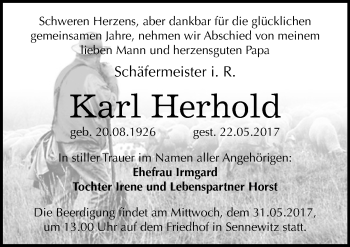Traueranzeige von Karl Herhold von Mitteldeutsche Zeitung Halle/Saalkreis