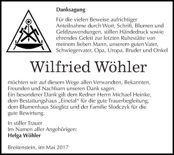 Traueranzeige von Wilfried Wöhler von Super Sonntag Quedlinburg