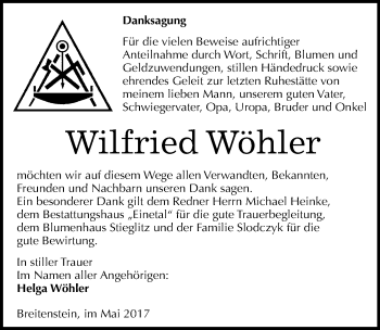 Traueranzeige von Wilfried Wöhler von Mitteldeutsche Zeitung Sangerhausen