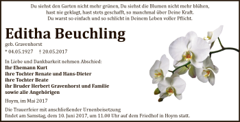 Traueranzeige von Editha Beuchling von Super Sonntag Aschersleben