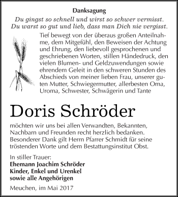 Traueranzeige von Doris Schröder von Super Sonntag Merseburg