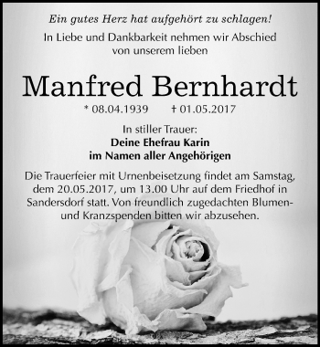 Traueranzeige von Manfred Bernhardt von Mitteldeutsche Zeitung Bitterfeld
