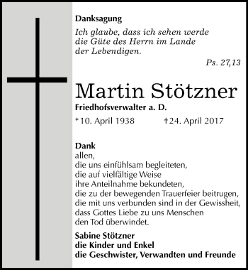 Traueranzeige von Martin Stötzner von Mitteldeutsche Zeitung Wittenberg