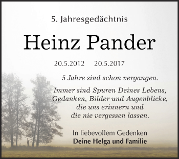 Traueranzeige von Heinz Pander von WVG - Wochenspiegel Dessau / Köthen