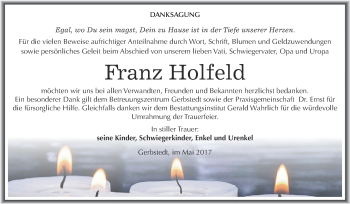 Traueranzeige von Franz Holfeld von Super Sonntag SGH Mansf. Land