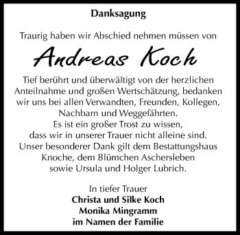 Traueranzeige von Andreas Koch von Mitteldeutsche Zeitung Aschersleben