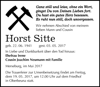 Traueranzeige von Horst Sitte von Mitteldeutsche Zeitung Merseburg/Querfurt
