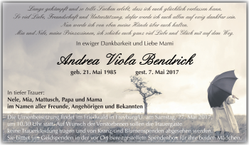 Traueranzeige von Andrea Viola Bendrick von Super Sonntag Merseburg