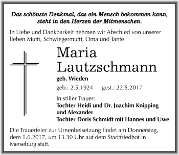 Traueranzeige von Maria Lautzschmann von Mitteldeutsche Zeitung Merseburg/Querfurt