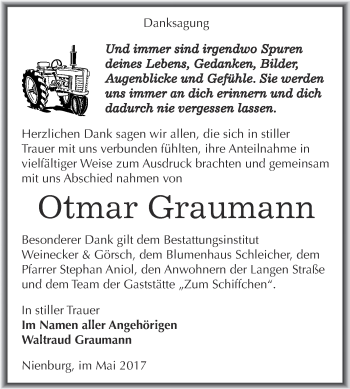 Traueranzeige von Otmar Graumann von Super Sonntag Bernburg