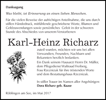 Traueranzeige von Karl-Heinz Richarz von Super Sonntag SGH Mansf. Land