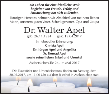 Traueranzeige von Walter Apel von Mitteldeutsche Zeitung