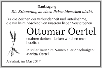 Traueranzeige von Ottomar Oertel von Wochenspiegel Mansfelder Land