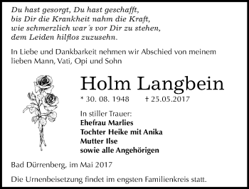 Traueranzeige von Holm Langbein von Mitteldeutsche Zeitung Merseburg/Querfurt