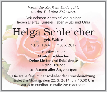 Traueranzeige von Helga Schleicher von Mitteldeutsche Zeitung Halle/Saalkreis
