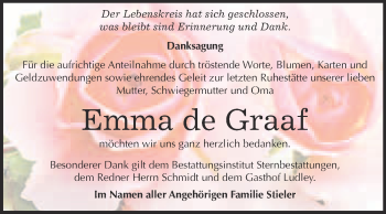 Traueranzeige von Emma de Graaf von Super Sonntag Wittenberg
