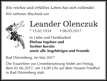 Traueranzeige von Leander Olenczuk von Mitteldeutsche Zeitung Merseburg/Querfurt