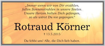 Traueranzeige von Rotraud Körner von WVG - Wochenspiegel Dessau / Köthen