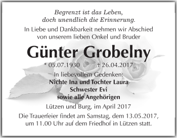 Traueranzeige von Günter Grobelny von Super Sonntag Merseburg