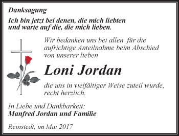 Traueranzeige von Loni Jordan von Mitteldeutsche Zeitung Quedlinburg