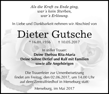 Traueranzeige von Dieter Gutsche von Mitteldeutsche Zeitung Merseburg/Querfurt
