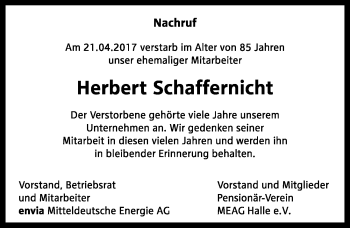Traueranzeige von Herbert Schaffernicht von Mitteldeutsche Zeitung Halle/Saalkreis