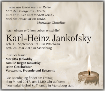 Traueranzeige von Karl-Heinz Jankofsky von Mitteldeutsche Zeitung Merseburg/Querfurt