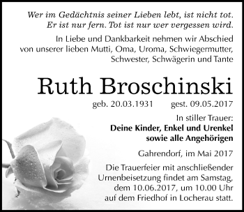 Traueranzeige von Ruth Broschinski von Mitteldeutsche Zeitung Köthen