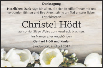 Traueranzeige von Christel Hödt von WVG - Wochenspiegel Bitterfeld