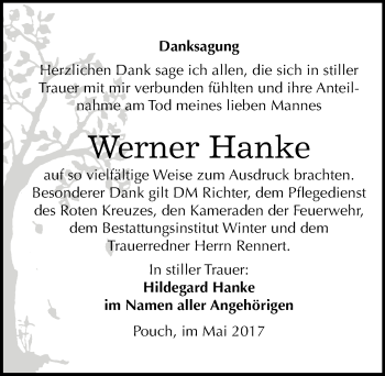 Traueranzeige von Werner Hanke von Mitteldeutsche Zeitung Bitterfeld