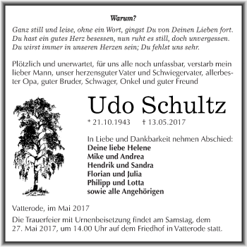 Traueranzeige von Udo Schultz von Super Sonntag SGH Mansf. Land