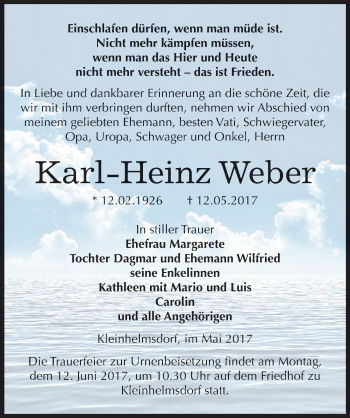 Traueranzeige von Karl-Heinz Weber von Mitteldeutsche Zeitung Zeitz