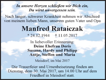 Traueranzeige von Manfred Rataiczak von Mitteldeutsche Zeitung Quedlinburg