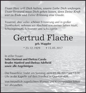 Traueranzeige von Gertrud Flache von Mitteldeutsche Zeitung Merseburg/Querfurt