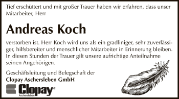 Traueranzeige von Andreas Koch von Super Sonntag Aschersleben