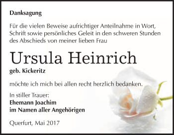 Traueranzeige von Ursula Heinrich von WVG - Wochenspiegel Merseburg