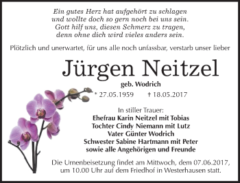 Traueranzeige von Jürgen Neitzel von Mitteldeutsche Zeitung Quedlinburg