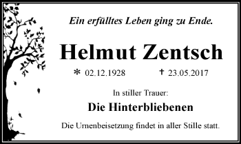 Traueranzeige von Helmut Zentsch von Mitteldeutsche Zeitung Dessau-Roßlau