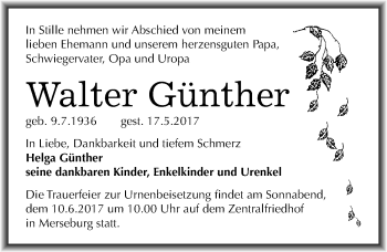 Traueranzeige von Walter Günther von Mitteldeutsche Zeitung Merseburg/Querfurt